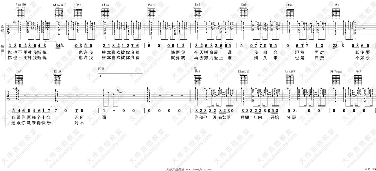林宥嘉《浪费》吉他谱