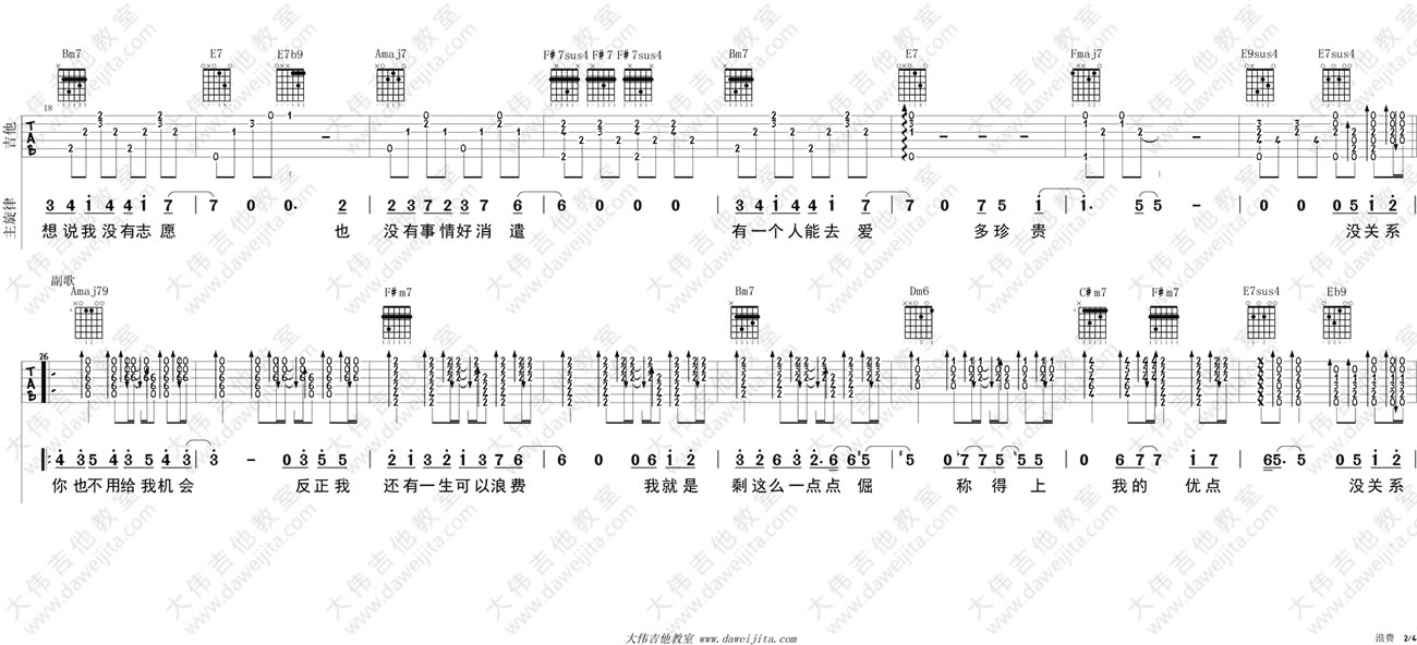 浪费吉他谱 林宥嘉六线谱