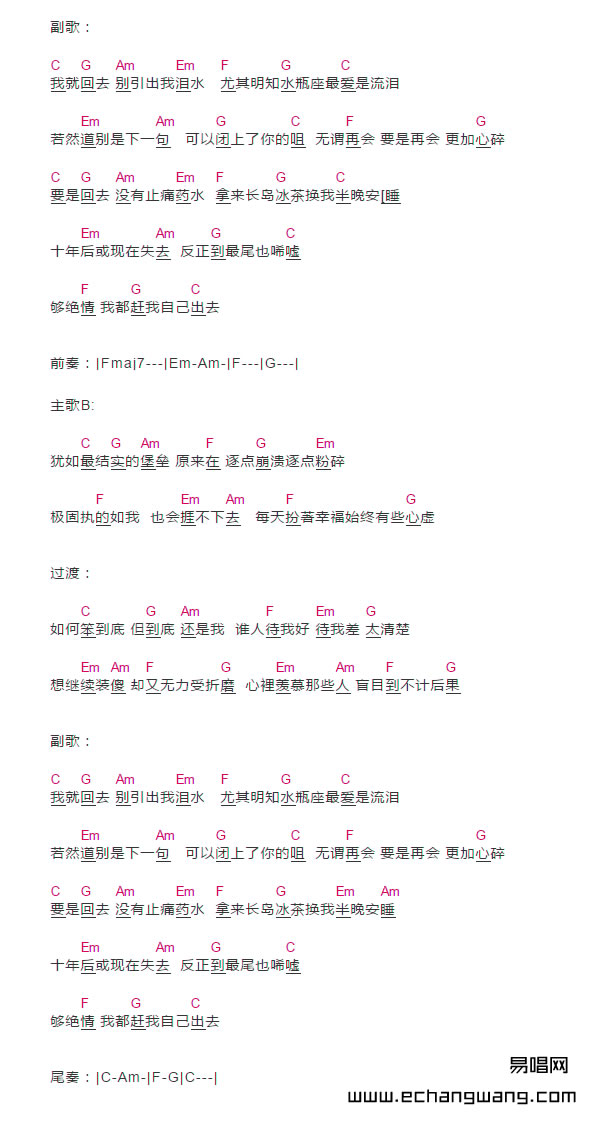 杨千嬅 可惜我是水瓶座吉他谱